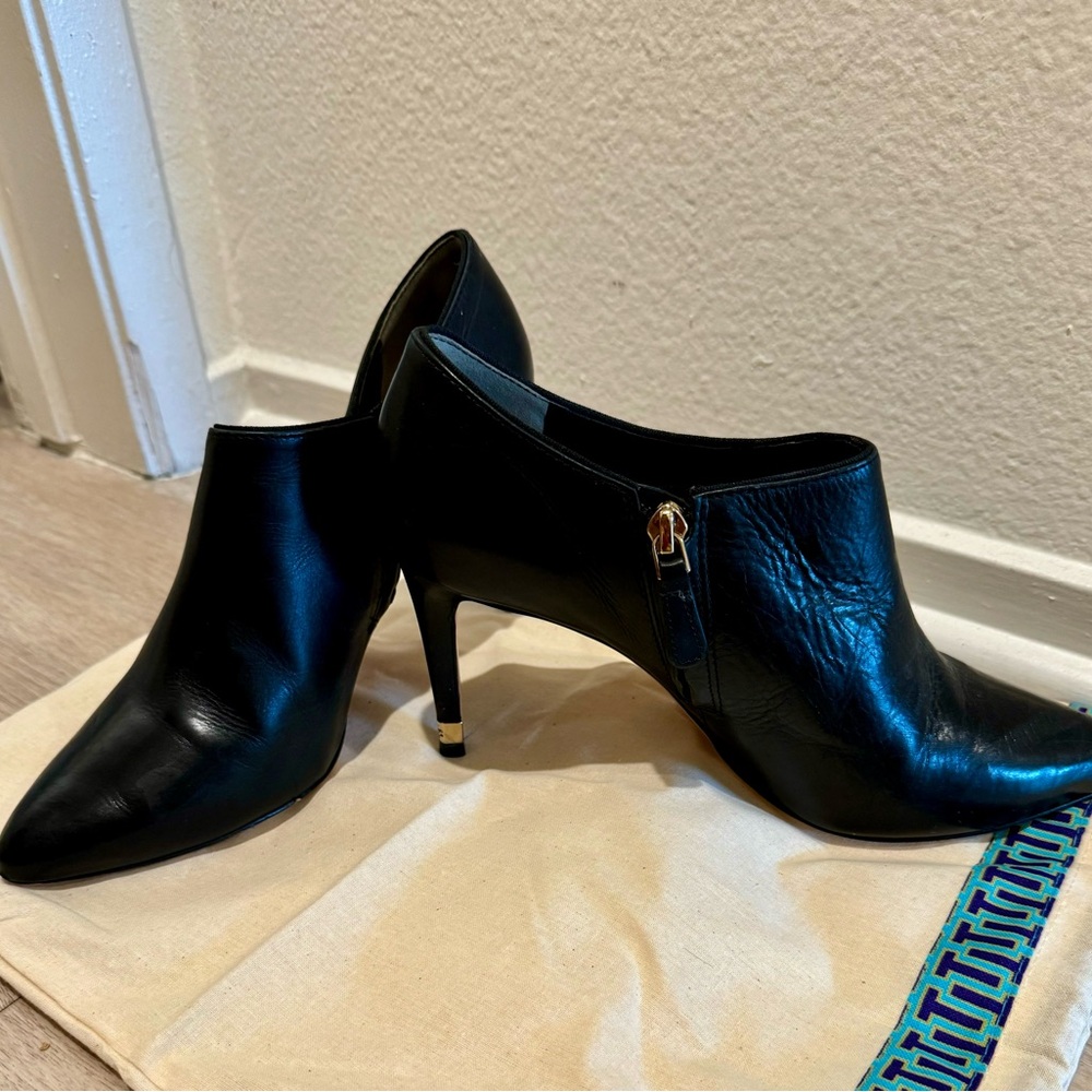 Tory Burch Black Heeled Boots Sleek Patent Leather